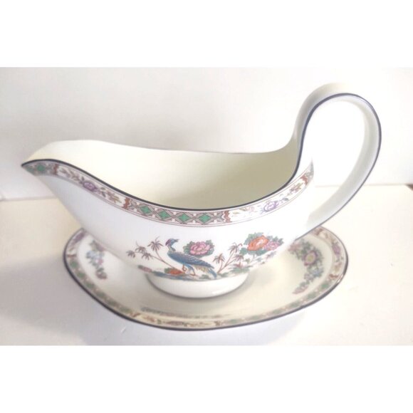 WEDGWOOD Kutani Crane Bone China Gravy Boat & Underplate, Like New - Picture 1 of 16